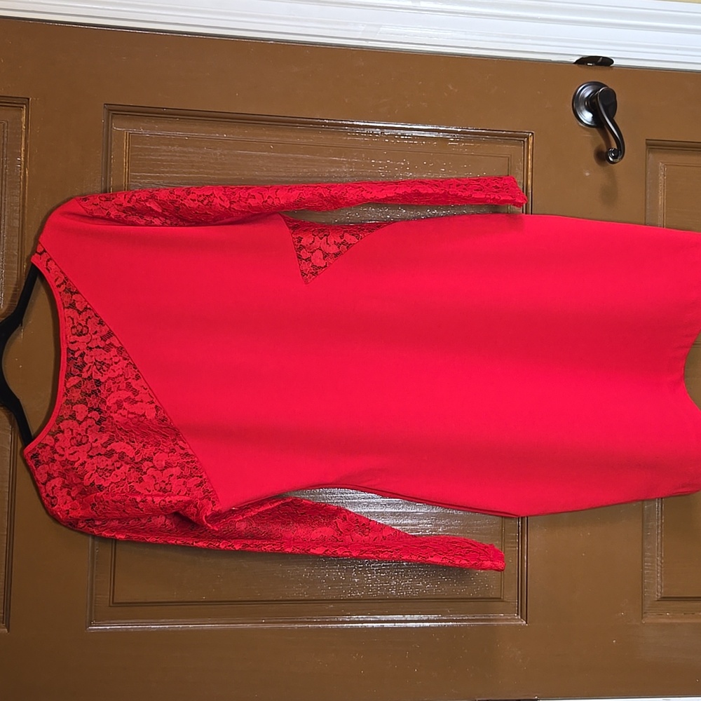 Metaphor-Red pullover knit fitted dress with lace sleeves Sz L NWT. - Picture 7 of 8